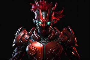 An image of character with red hair and glowing eyes. photo