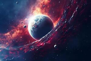 Image of space scene with planets in the foreground and stars in the background. photo