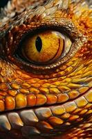 Close up of lizard's eye with orange and yellow colors. Generative AI photo