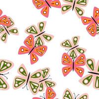 Simple stylized butterflies seamless pattern. Flying insect print. vector