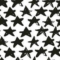 monocromo grunge estrellas sin costura modelo aislado en blanco antecedentes. mano dibujado pintar cepillo fondo. vector