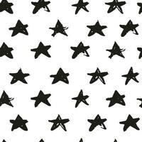 Monochrome grunge stars seamless pattern isolated on white background. Hand drawn paint brush backdrop. Black ink stains star wallpaper. vector