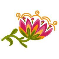 Cute flower decorative icon. Hand drawn floral symbol. Folk style. vector