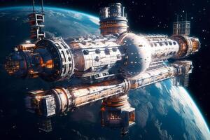 Space station in the middle of the earth. photo