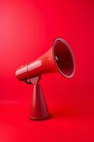 Red megaphone on red background with red background behind it. Generative AI photo