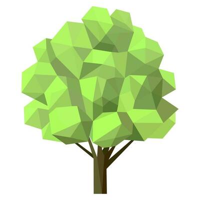 Abstract low poly tree icon isolated. Geometric forest polygonal style. 3d low poly symbol. Stylized eco design element.