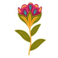 Cute flower decorative icon. Hand drawn floral symbol. Folk style. vector