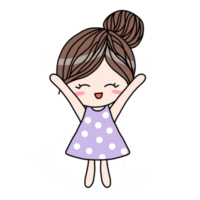 coreano carino ragazze personaggio nel punto viola vestito cartone animato. png