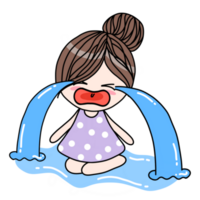 Korean cute girls character in dot purple dress cartoon and cry. png