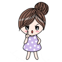 Korean cute girls character in dot purple dress cartoon. png