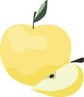 Yellow apple with a slice isolated on a white background. Vector illustration