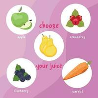 escoger tu jugo póster con varios jugo sabores vector