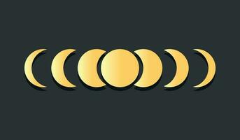 Moon phases symbol on a black background. Gold moon and crescent. Vector illustration