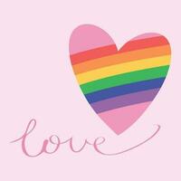 Rainbow heart with a handwritten word Love. Pride and LGBTQ concept. Vector art