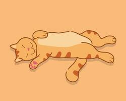 Sleeping ginger cat in a relaxed position. Cute red tabby cat sleeps in a position that reflects trust. Vector illustration