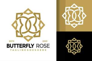 Butterfly rose ornament logo design vector symbol icon illustration