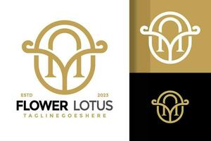 Letter M lotus flower logo design vector symbol icon illustration