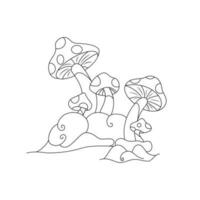 mushroom sketch illustration. line art concept. used for coloring book, print, clothing design vector