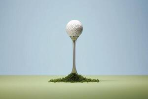 Golf ball on green grass ready to be struck on golf course. Generative AI photo