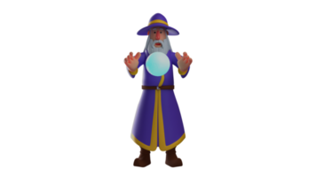 3D illustration. Great Witch 3D cartoon character. The wizard spread his arms and there was a flaming ball floating in the center. Great old witch. 3D cartoon character png