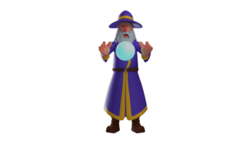 3D illustration. Great Witch 3D cartoon character. The wizard spread his arms and there was a flaming ball floating in the center. Great old witch. 3D cartoon character png