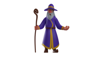 3D illustration. Magic Witch 3D cartoon character. The witch closed his eyes and seemed to be casting a spell in his heart. Great wizard holding a magic wand. 3D cartoon character png