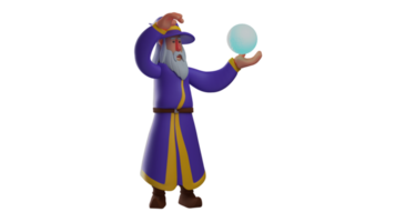 3D illustration. Old Witch 3D cartoon character. Witch with a flaming orb in one hand. The old witch was chanting a spell before throwing his magic orb. 3D cartoon character png