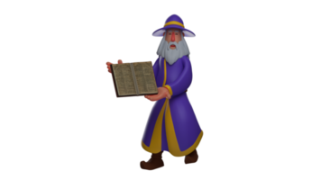 3D illustration. Smart Witch 3D cartoon character. The witch shows the spell book he is holding. The old witch wanted to explain about the spell book he had been using. 3D cartoon character png