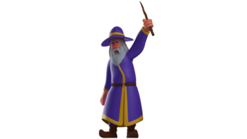 3D illustration. Dashing Witch 3D cartoon character. The witch raised the short stick he was carrying. The witch showed an angry expression towards the person in front of him. 3D cartoon character png
