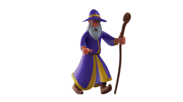 3D illustration. Scary Wizard 3D cartoon character. Witch pointed at someone in front of him. The witch showed his angry expression. The old witch was furious. 3D cartoon character png