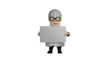 3D illustration. Happy Professor 3D cartoon character. The Professor held a large white piece of paper in both hands. Professor smiled and showed a happy face. 3D cartoon character png