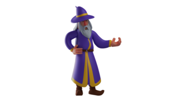 3D illustration. Old witch 3D cartoon character. Witch walked while thinking about something. Witch wonder about something he found. Witch looks confused. 3D cartoon character png