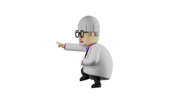 3D illustration. Happy Professor 3D cartoon character. Professor burst out laughing while clutching his stomach. Professor pointed towards where there was something funny. 3D cartoon character png