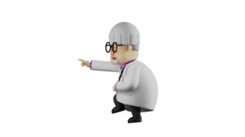 3D illustration. Happy Professor 3D cartoon character. Professor burst out laughing while clutching his stomach. Professor pointed towards where there was something funny. 3D cartoon character png