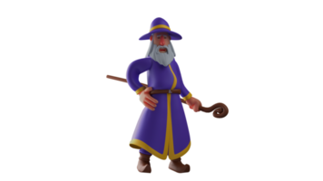 3D illustration. Happy witch 3D cartoon character. Witch laughed and put one hand on his waist. The witch carried his wooden staff wherever he went. 3D cartoon character png