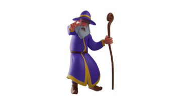 3D illustration. Angry wizard 3D cartoon character. Old man wear wizard costumes, namely blue robes and wide hats. Witch is angry with someone. 3D cartoon character png