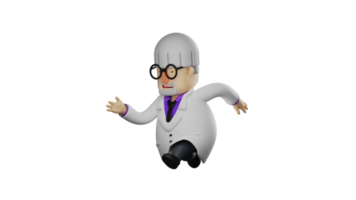 3D illustration. Dexterous Professor 3D cartoon character. The attractive professor ran fast. The Professor is chasing something that is in front of him. 3D cartoon character png