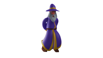 3D illustration. Calm witch 3D cartoon character. Witch walked while lowering his face. The old wizard put his hands behind his back. 3D cartoon character png