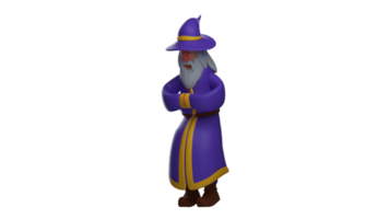 3D illustration. Obedient Witch 3D cartoon character. Witch in a crouching pose and bringing his hands together in front of his body. The old witch looked calm and in control. 3D cartoon character png