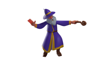 3D illustration. Tired witch 3D cartoon character. The old wizard shows a stop pose using one hand. The exhausted wizard faced his opponent. 3D cartoon character png