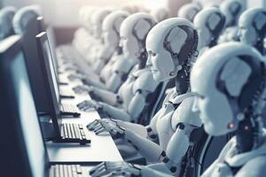 Technology artificial intelligence or AI for working tools. Chatbot Chat AI to generate innovative futuristic and global connections for providing access to information photo