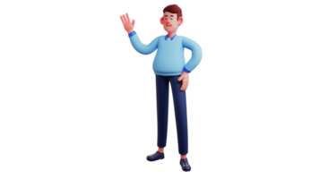 3D Illustration. Young Men 3D Cartoon Character. A friendly young man waved his hand to someone he met. A fond man who likes to show his sweet smile. 3D cartoon character png