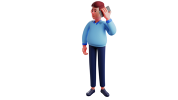 3D Illustration. Busy Man 3D cartoon character. A man is talking on the phone with someone. Young men look so busy that they don't have time to relax. 3D cartoon character png