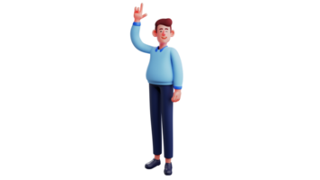 3D Illustration. Friendly Entrepreneur 3D Cartoon Character. The businessman raised his hand and greeted someone he met on the road. Entrepreneur show a sweet smile. 3D cartoon character png