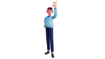 3D illustration. Office worker 3D cartoon character. Office worker wear blue long-sleeved shirts. Office worker waving his hand. Young man showing his sweet smile. 3D cartoon character png