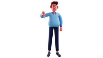 3D illustration. Young boss 3D cartoon character. Boss shows his thumbs down. Boss showed a disappointed expression towards something that was not to his liking. 3D cartoon character png