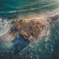 Pollution of the beach during winter Montalivet, medoc gironde france Generative AI photo