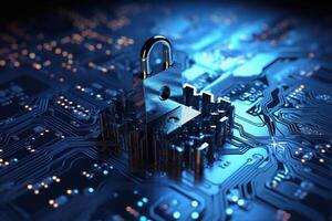 Abstract,close up of Lock on Mainboard Electronic computer background. best internet top security photo