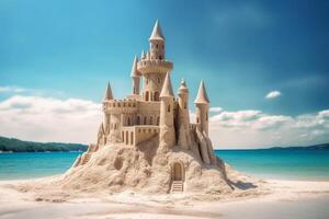 Sandcastle beach on bright sky. 3d rendering photo