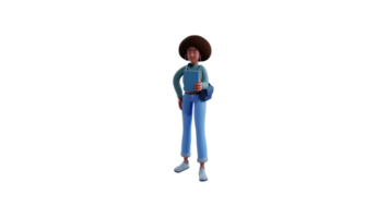 3d ilustração. diligente aluna 3d desenho animado personagem. africano menina é estudando dentro faculdade. africano menina carregando saco e livros dentro azul. americano menina é diligente. 3d desenho animado personagem png